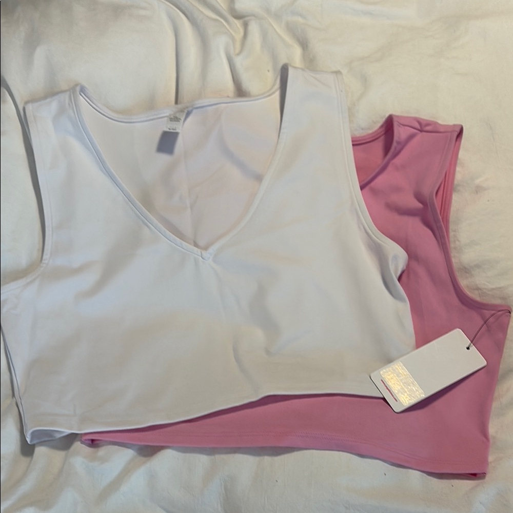 Two pack:White and Pink V-Neck Crop Tops New with Tags size Xl